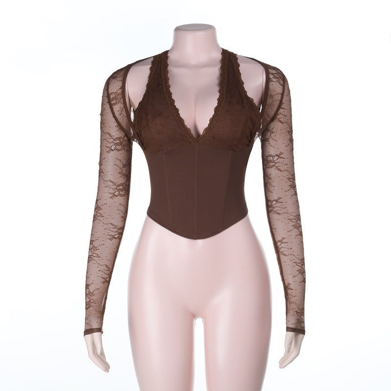 Damen Spitzen-Bodysuit mit figurformendem Design R&B