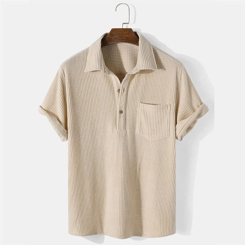 Herren nan Waffelstrick-Polo mit Hemdkragen, kurzer Knopfleiste und Brusttasche R&B