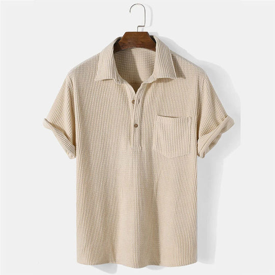 Herren nan Waffelstrick-Polo mit Hemdkragen, kurzer Knopfleiste und Brusttasche R&B