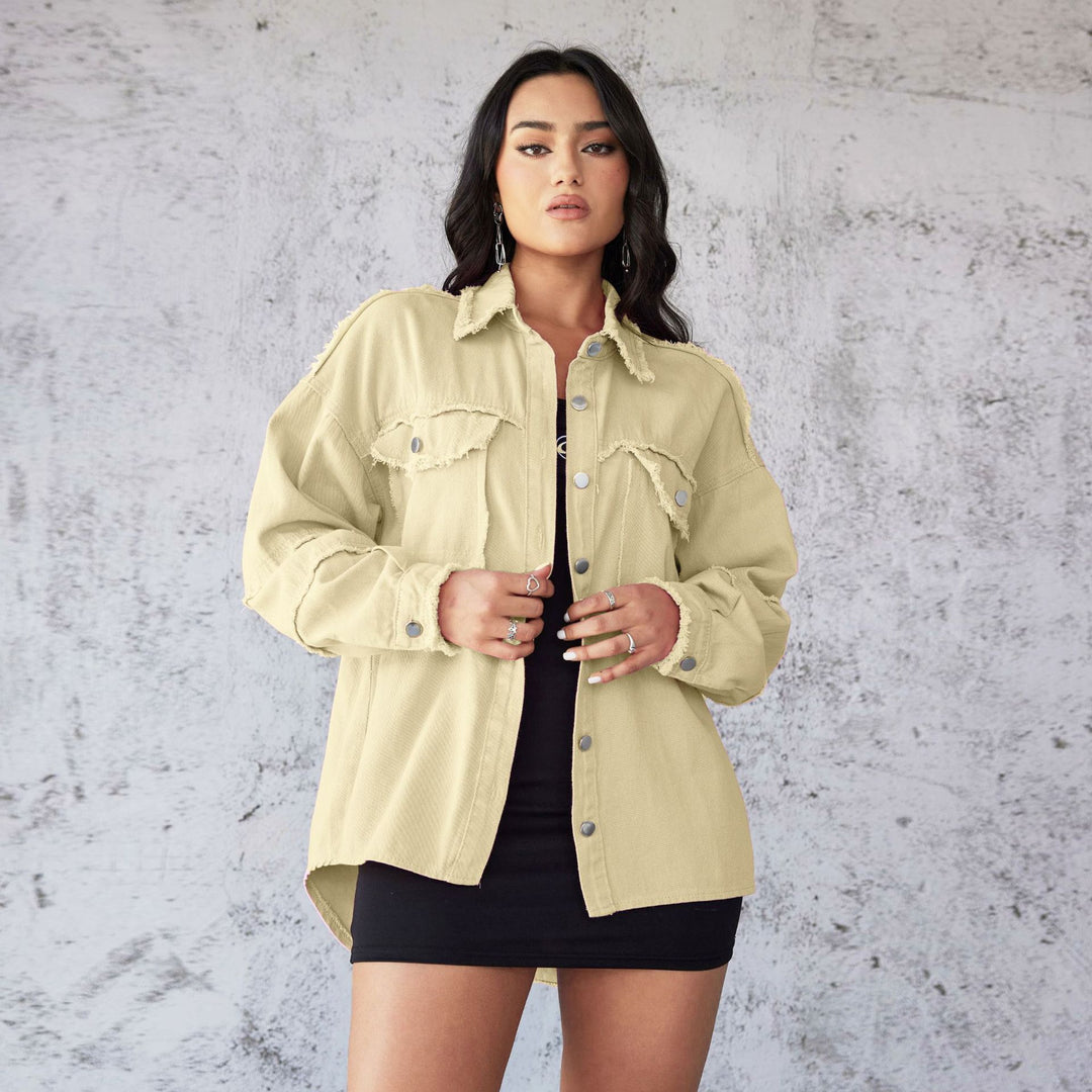 Damen Denim Bluse mit lässigem Schnitt und dekorativen Fransen R&B