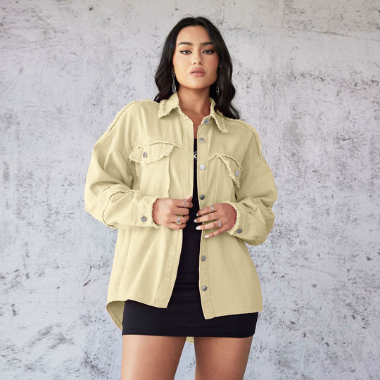 Damen Denim Bluse mit lässigem Schnitt und dekorativen Fransen R&B
