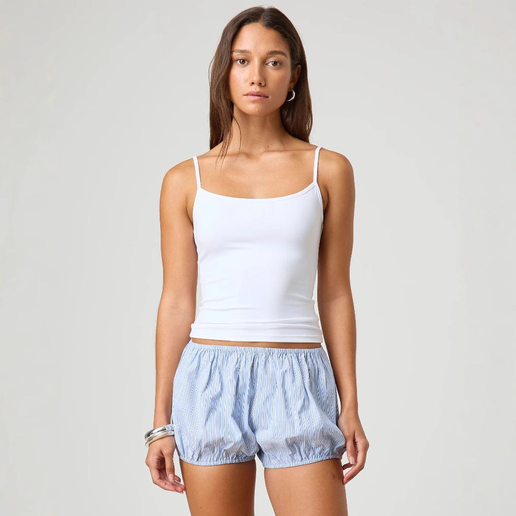Damen entspannte Shorty-Pyjama-Set mit zartem Streifenmuster R&B