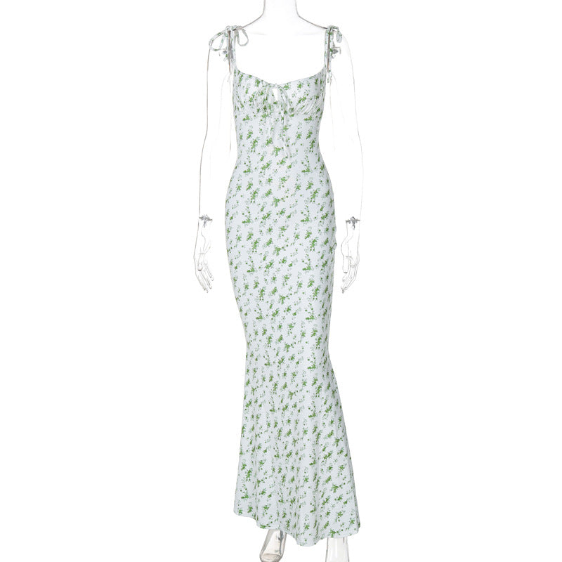Damen Bodenlanges Kleid mit floralem Muster und verstellbaren Trägern R&B