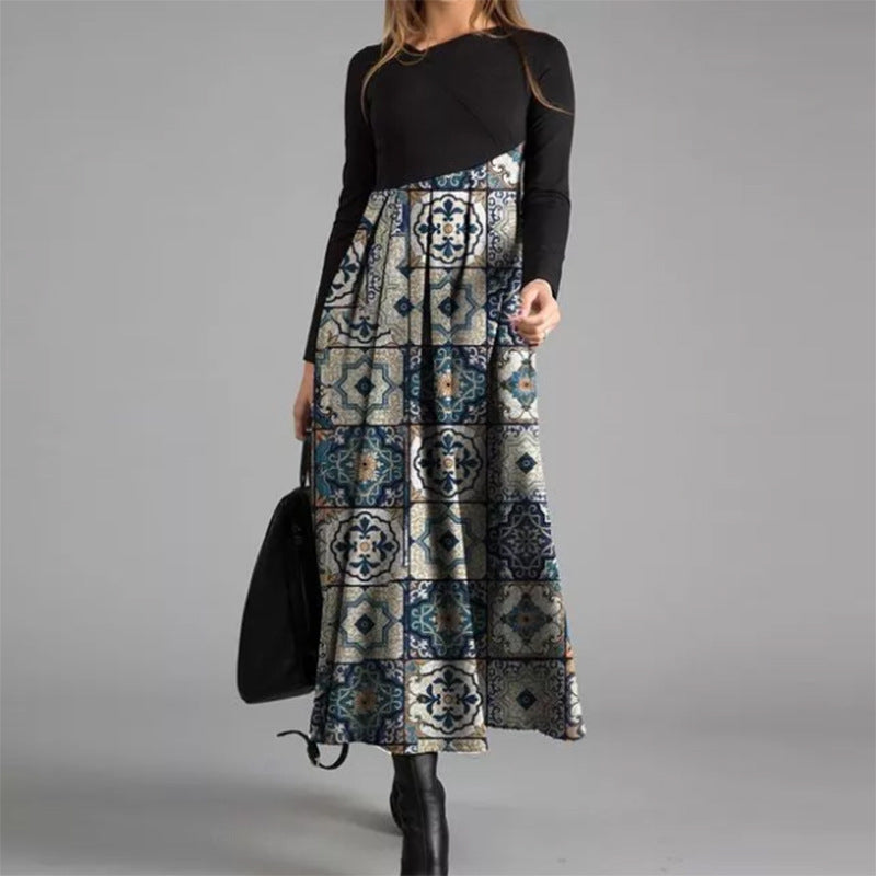 Damen boho-inspiriertes Midikleid mit geschickt kombiniertem Muster R&B