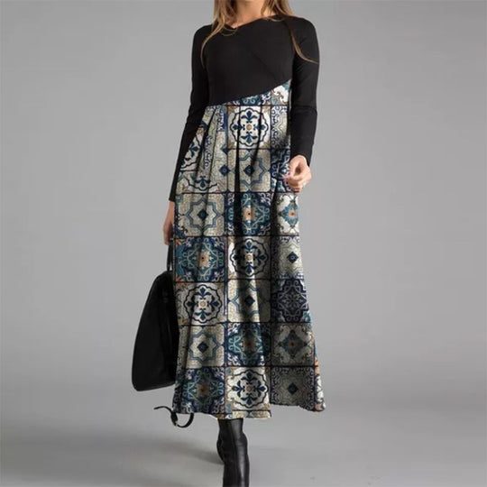 Damen boho-inspiriertes Midikleid mit geschickt kombiniertem Muster R&B