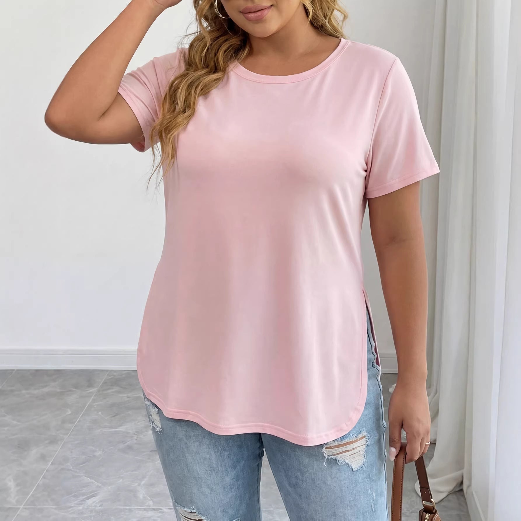 Damen lässiges T-Shirt mit seitlichem Schlitz R&B