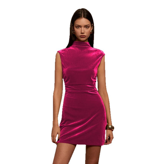 Damen Elegantes Minikleid mit hohem Kragen und figurbetontem Schnitt R&B