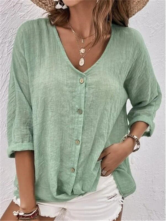 Damen lässige Bluse mit Knopfdetail und weitem Schnitt R&B