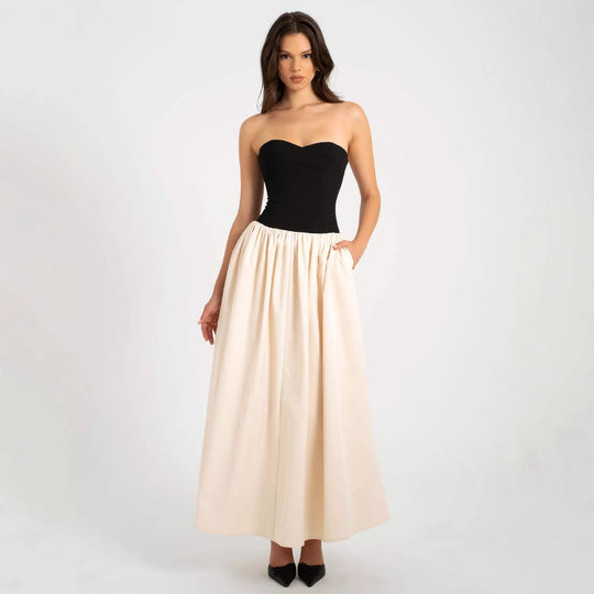 Damen Maxi-Kleid mit bequemem Herz-Ausschnitt und eleganter Raffung R&B