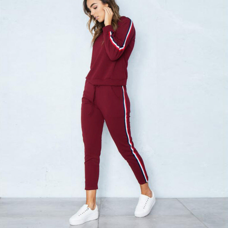 Damen modisches Sport-Set mit kontrastierenden Seitenstreifen und elastischem Bund R&B