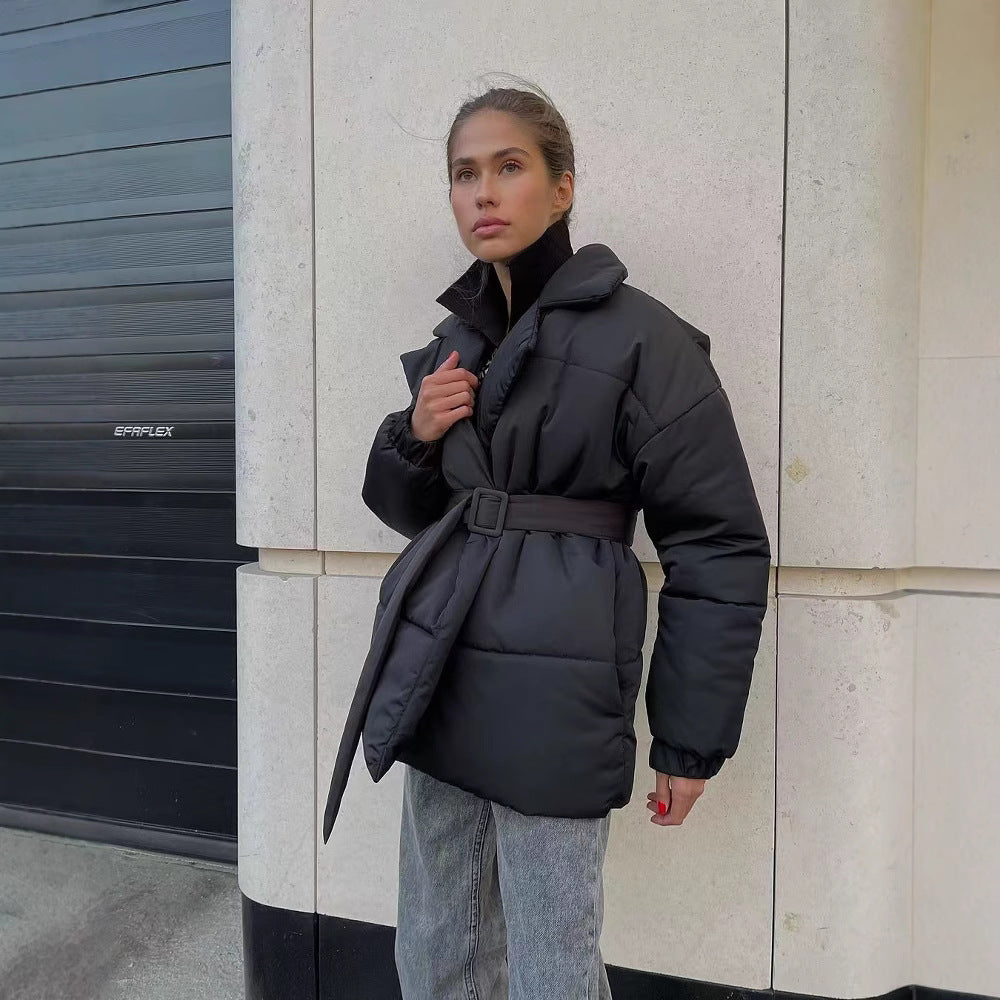 Damen eleganter gesteppter Mantel mit taillierbarem Gürtel R&B