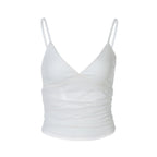 Damen Spaghetti-Träger Blusenoberteil mit transparenter Drapierung R&B