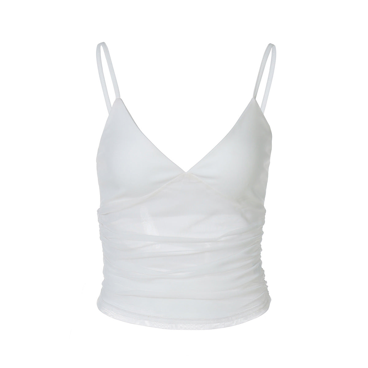 Damen Spaghetti-Träger Blusenoberteil mit transparenter Drapierung R&B