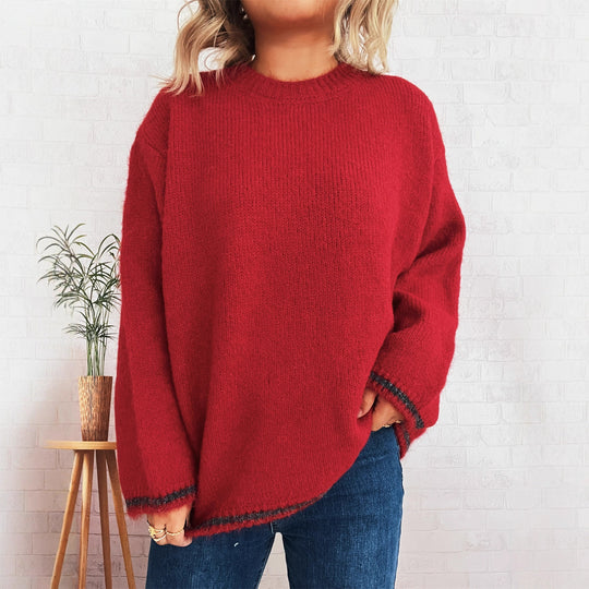 Damen lässiger Wohlfühlpullover mit blockfarbenem Design R&B