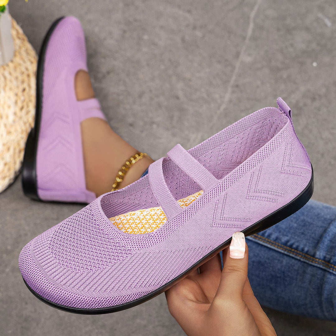 Damen bequeme Ballerinas mit elastischen Riemen und atmungsaktiver Mesh-Oberfläche R&B