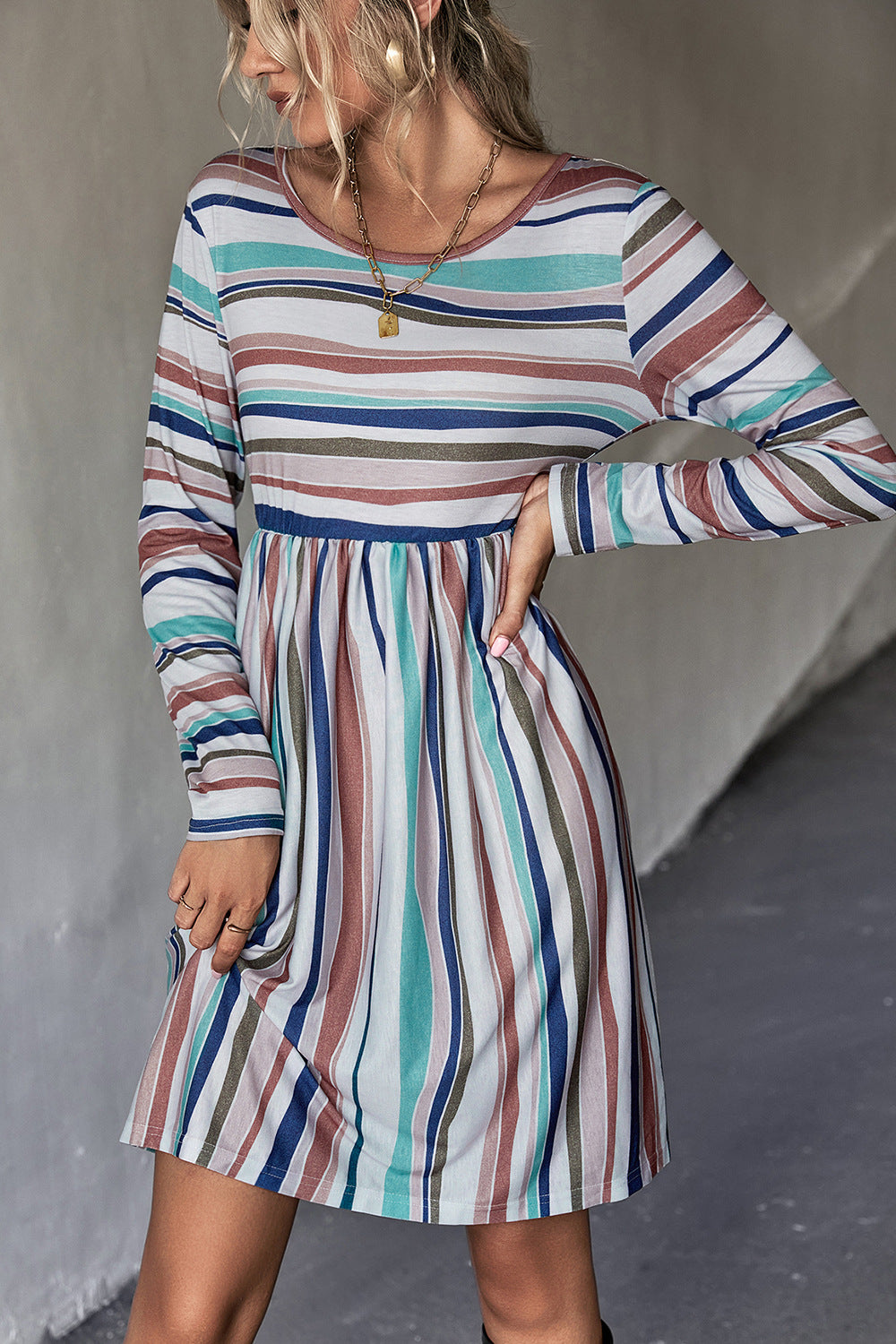 Damen Freizeitkleid mit schickem Streifenmuster und taillierter Passform R&B