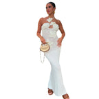 Damen Strickmaxikleid mit floralem Einsatz und schulterfreiem Design R&B