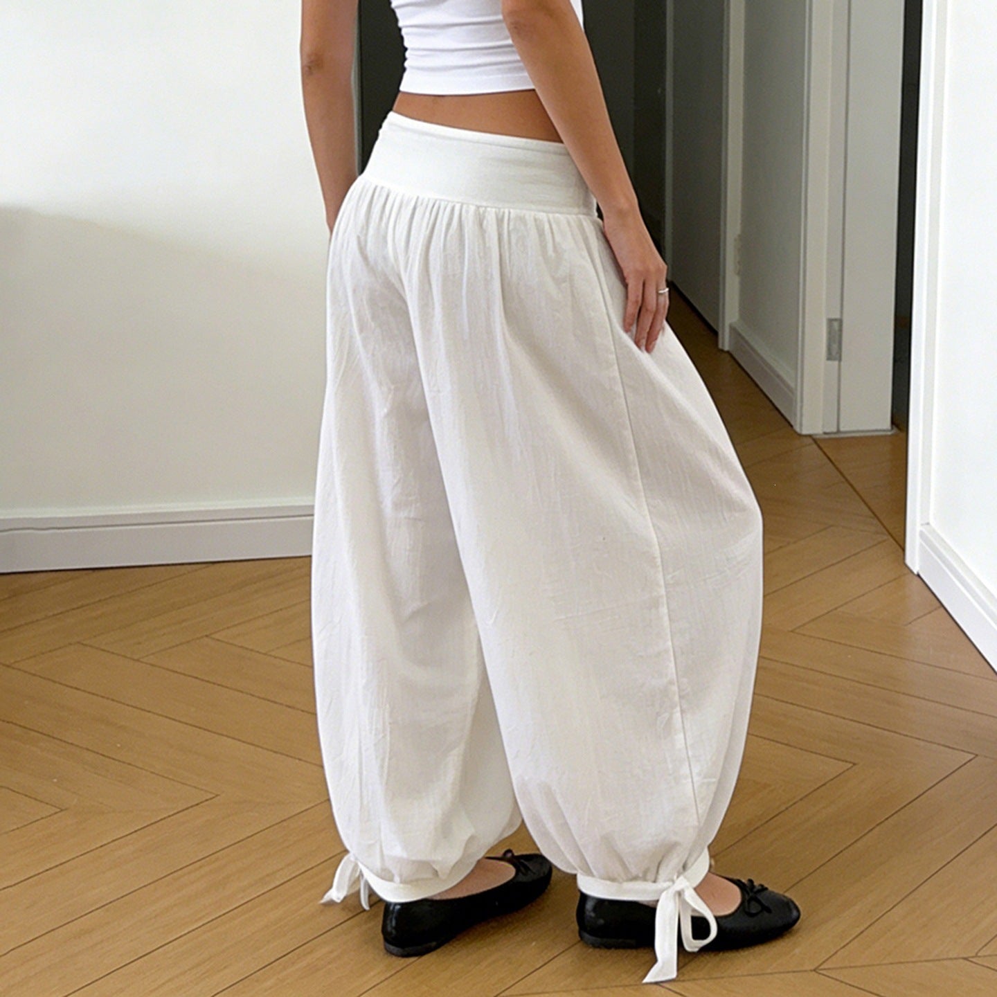 Damen weite Baumwollhose mit elastischem Bund und verstellbaren BindR&Bändern R&B