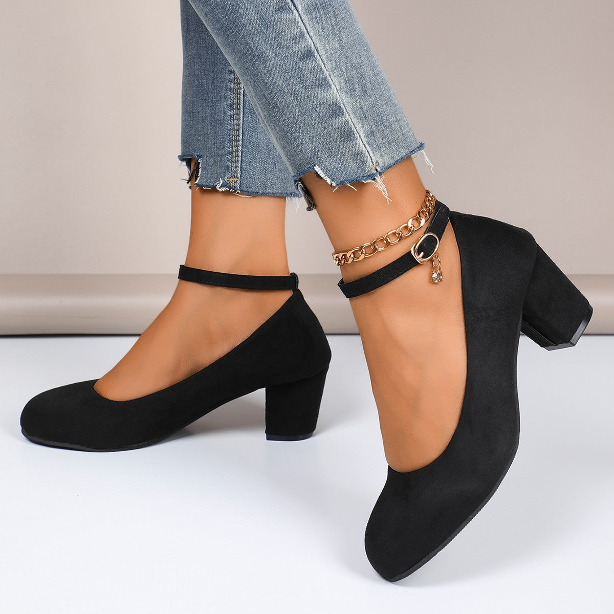 Damen Blockabsatz-Pumps mit verstellbarem Riemen und elegantem Stil R&B