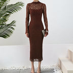 Damen Elegantes Kleid mit transparenten Spitzenärmel R&B