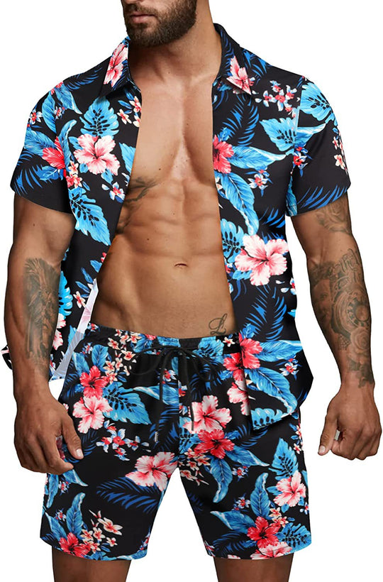 Herren kurzärmliges Hemd und Badeshorts Set R&B