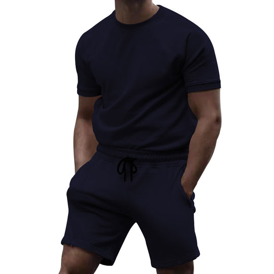Herren nan kurzärmeliges Sweat-Set aus weichem Sweatstoff mit Rundhalsshirt und Kordelzug-Shorts R&B