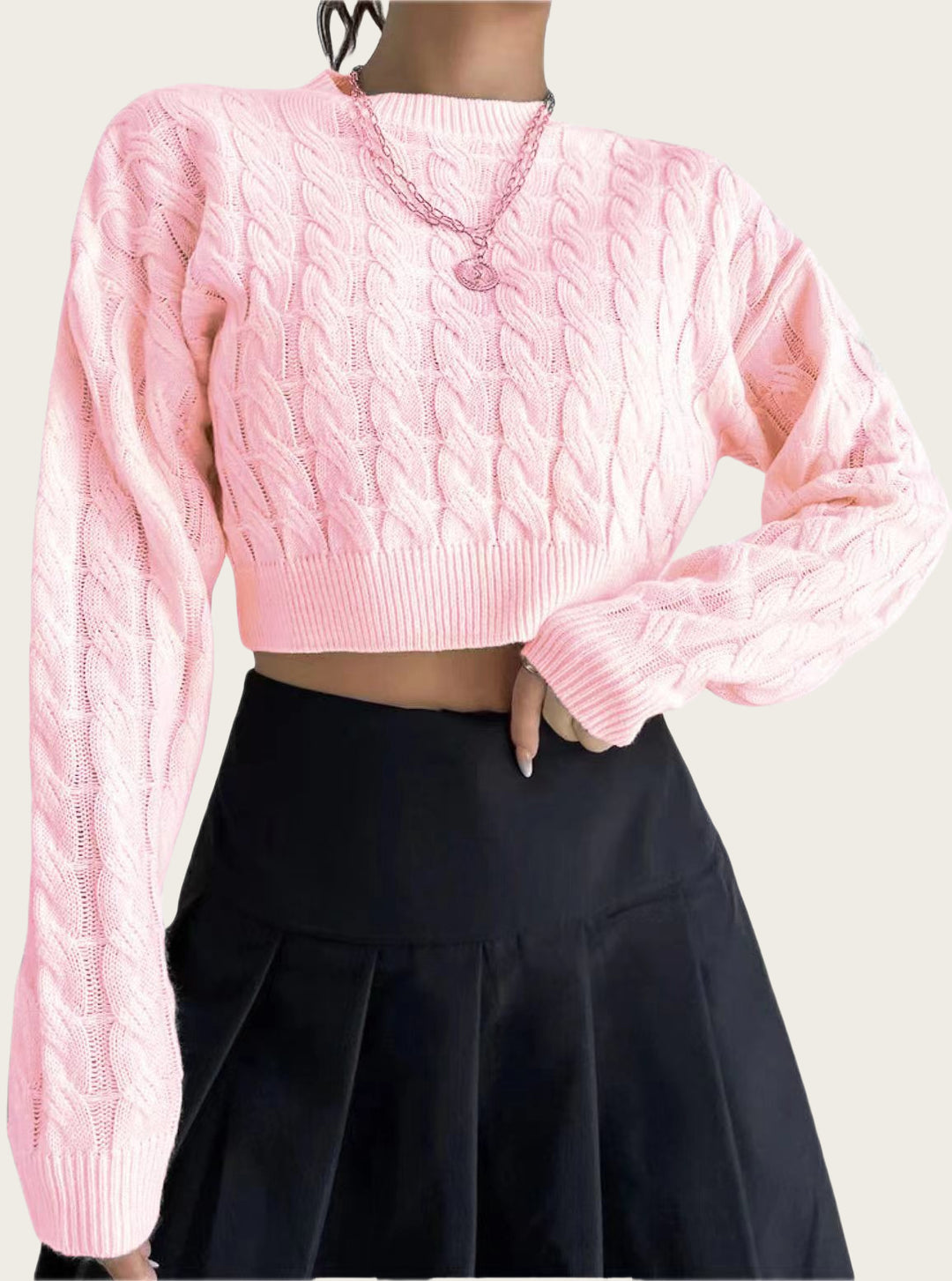 Damen kuscheliger Cropped Pullover mit Zopfmuster R&B