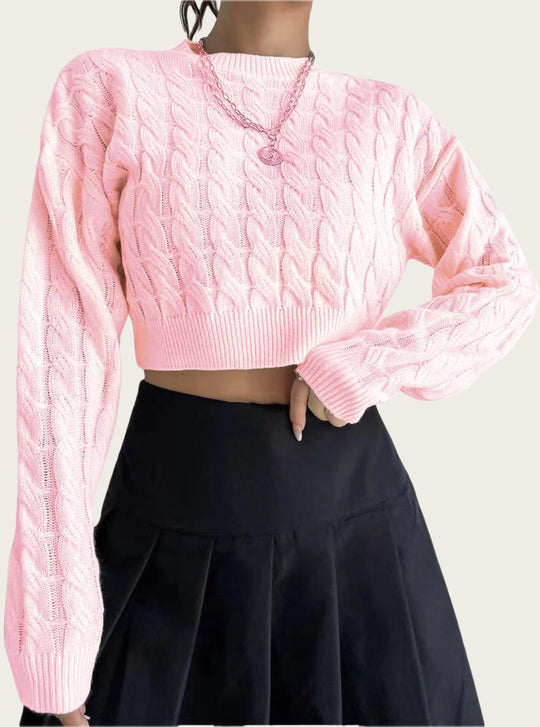 Damen kuscheliger Cropped Pullover mit Zopfmuster R&B