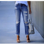 Damen Ripped Jeans im modernen Vintage-Look mit fransigen Säumen R&B