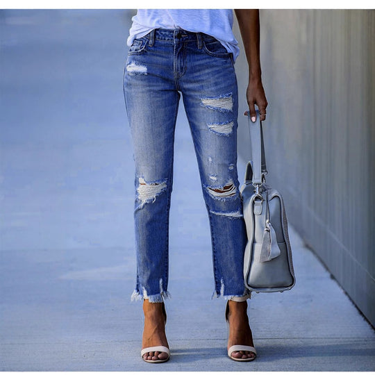 Damen Ripped Jeans im modernen Vintage-Look mit fransigen Säumen R&B