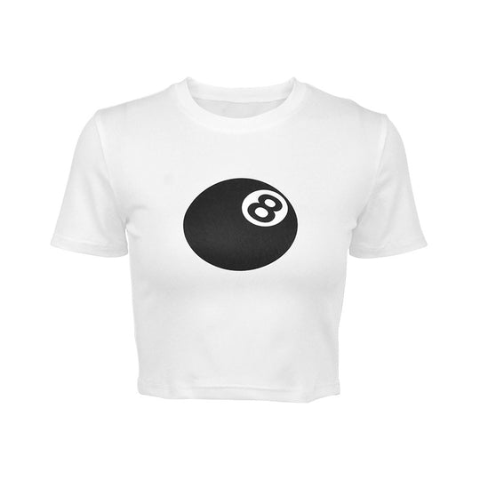 Damen cropped T-Shirt mit einzigartigem 8-Ball-Motiv und lässigem Schnitt R&B