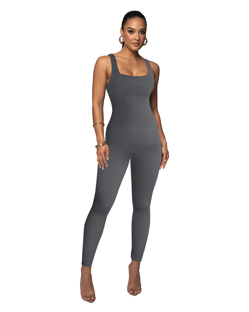 Damen Figurbetonter Strick-Jumpsuit mit Quadrat-Ausschnitt R&B