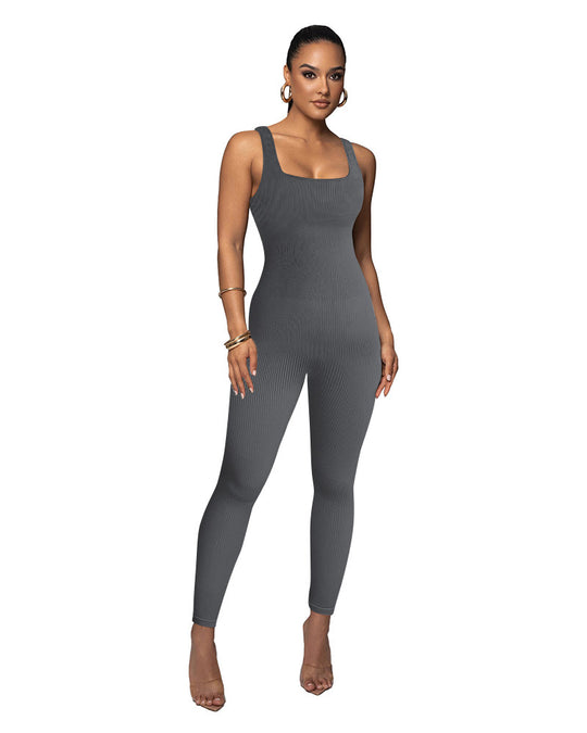 Damen Figurbetonter Strick-Jumpsuit mit Quadrat-Ausschnitt R&B
