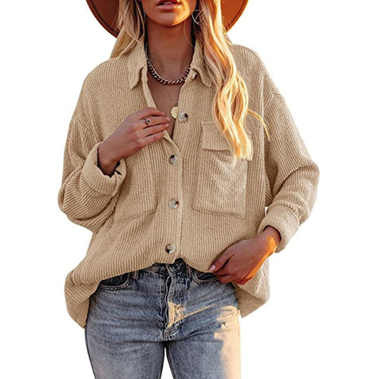 Damen Lässige Strickjacke mit Knopfleiste und Brusttasche R&B