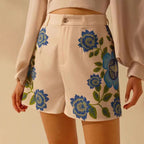 Damen Shorts mit floralem Druck und dekorativen Details R&B