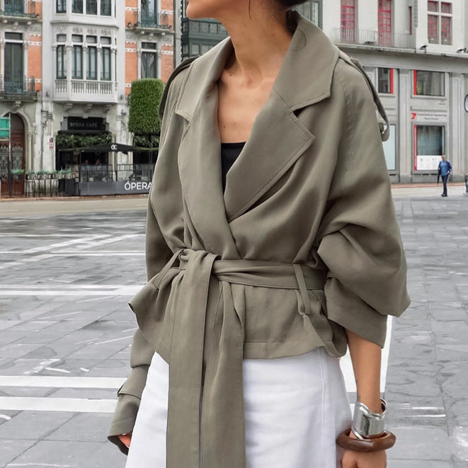 Damen Modische Oversized-Jacke mit Bindegürtel und raffinierter Schnittführung R&B