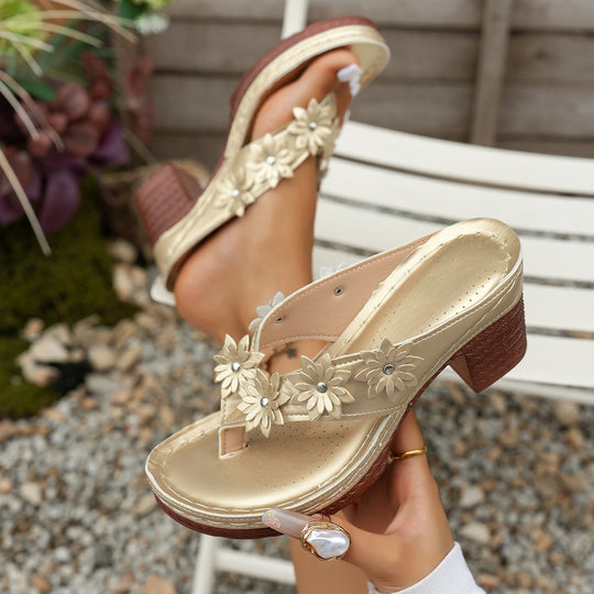 Damen Blumendekorierte Plateau-Sandalen R&B