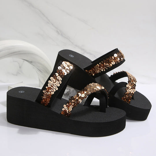 Damen Plateausandalen mit glitzernden Pailletten R&B