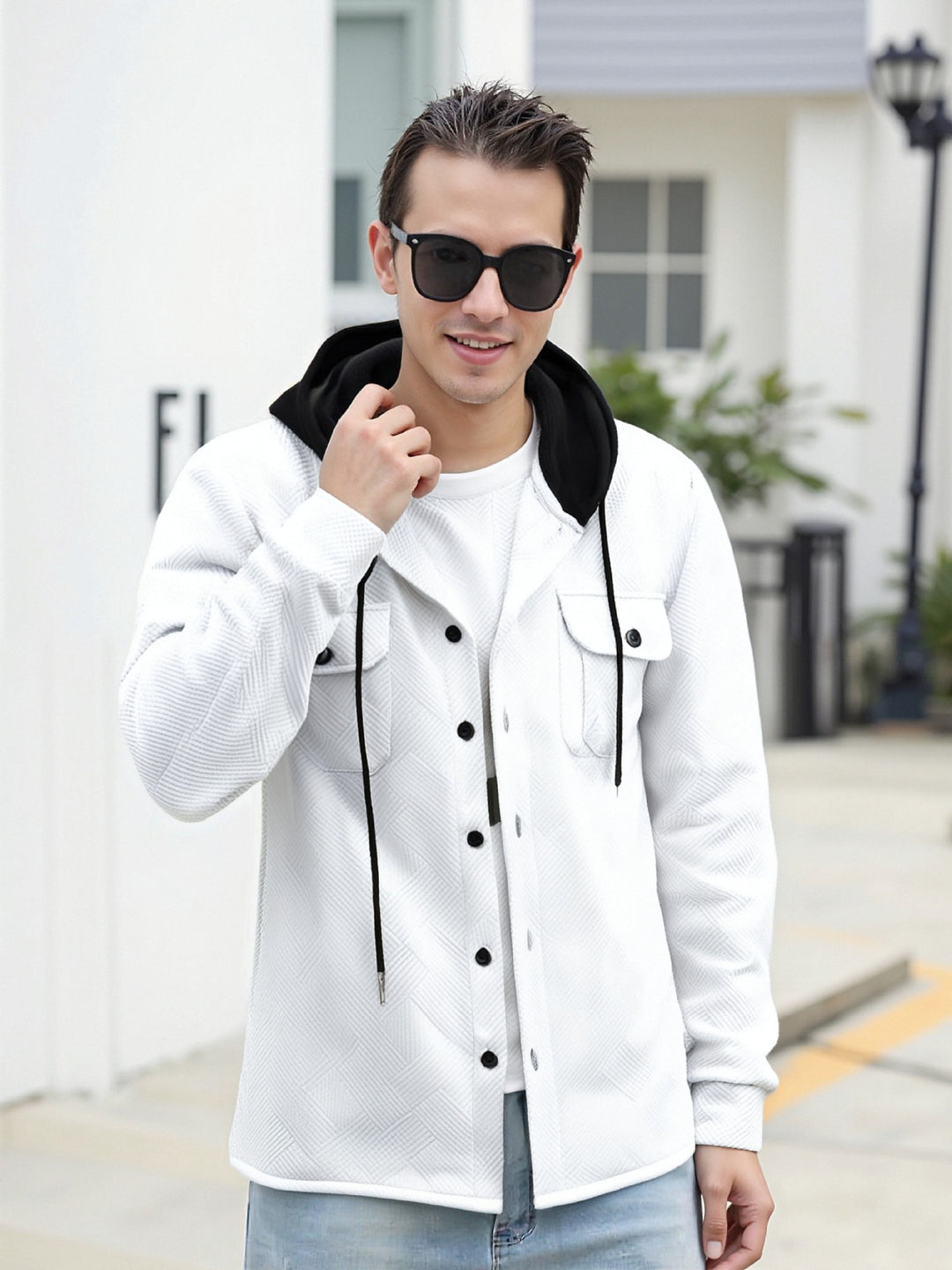 Herren modische Hybrid-Jacke mit abnehmbarer Kapuze und praktischen Taschen R&B
