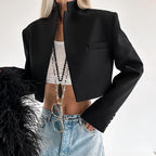 Damen Kurzer Blazer mit Stehkragen und Taschen R&B