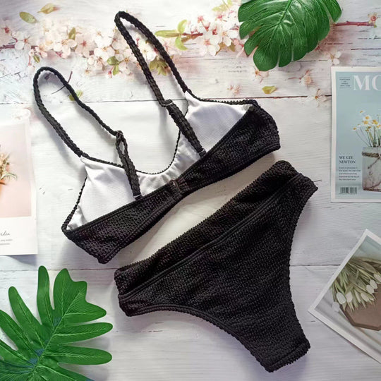 Damen Triangel-Bikini mit elastischem Wellenmuster und komfortablem Schnitt R&B