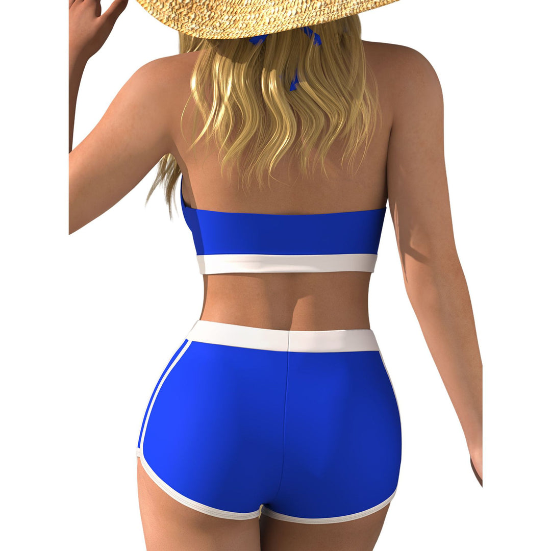 Damen Bikini-Oberteil mit tiefem V-Ausschnitt und knöchellanger Shorts R&B