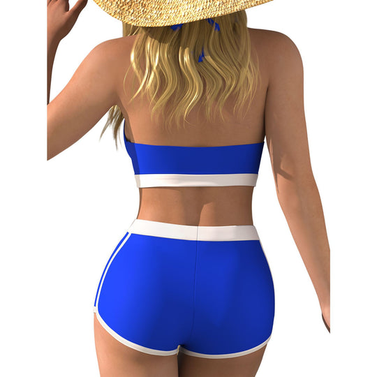 Damen Bikini-Oberteil mit tiefem V-Ausschnitt und knöchellanger Shorts R&B