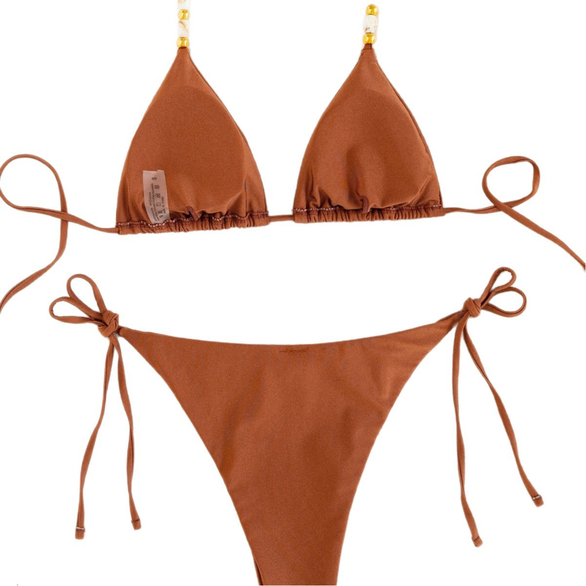 Damen Triangel-Bikini mit verstellbaren Trägern und dekorativen Perlen R&B