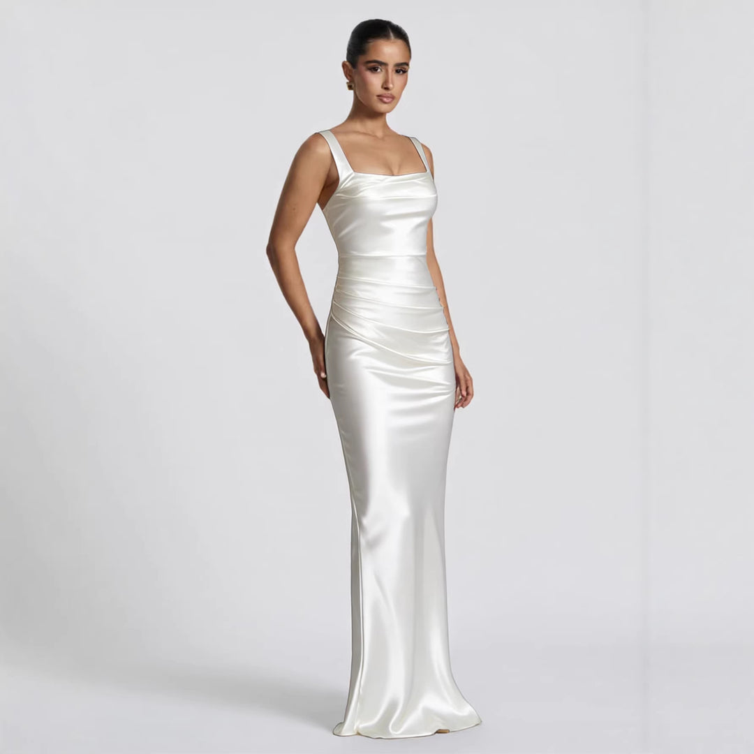 Damen Elegantes Satin-Maxi-Kleid mit figurschmeichelndem Design R&B