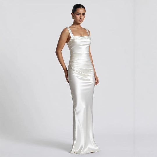Damen Elegantes Satin-Maxi-Kleid mit figurschmeichelndem Design R&B
