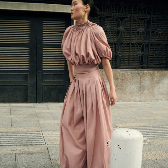 Damen Crop-Top mit voluminösen Puffärmeln und Taillenbetonung R&B