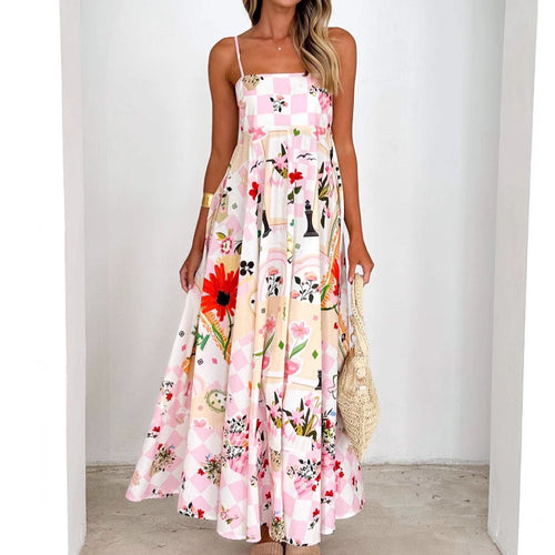 Damen Maxikleid mit elegantem floralem Design und schwingendem Rock R&B