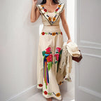 Damen Ethno-Inspiriertes Maxikleid mit Buntem Stickdesign und Volant R&B