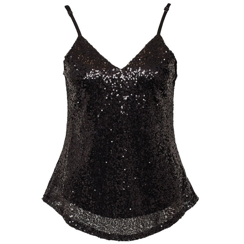 Damen Pailletten-Spaghetti-Top V-Ausschnitt